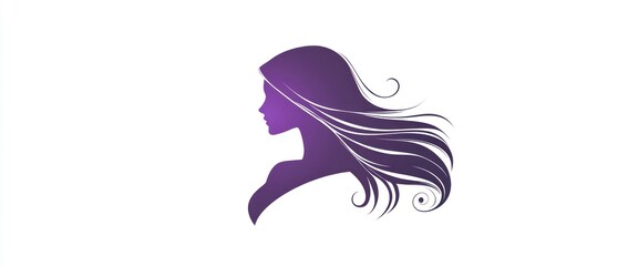 Woman silhouette profile, flowing hair, isolated on white background.  Possible use for logo, icon, or graphic design