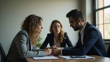 Fototapeta premium Flat Vector Illustration: Business Team Collaboration Amidst Personal Infidelity - Exploring Complex Dynamics in Relationships and Professionalism in a Cute, Smart Style