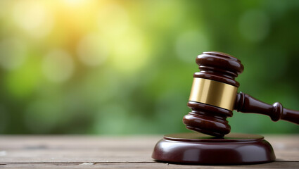 Obraz premium icon gavel nature background concept business corporate industry law world environmental regulation sustainable environment concept concept as Icon of gavel on nature background representing business 