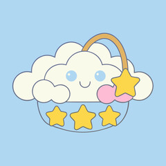 Cartoon baby plane flies through a blue sky with cloud and sun vector pattern