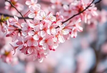 Obraz premium Delicate pink and white Japanese plum blossoms in full bloom against a blurred background, plant, blossom