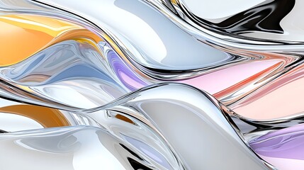 Abstract Liquid Metal Swirls Silver Gold Pink and Purple Fluid Art Background