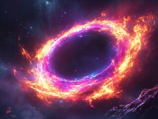 Obraz premium Fiery Cosmic Ring: A Vibrant, Surreal Space Artwork