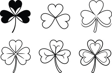 Set Of St. Patrick`s f Irish Clovers Shamrock leaves Silhouette 