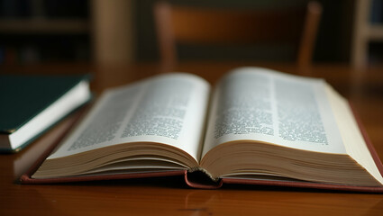 Classic Workspace: Open Book on Wooden Table for Education Concept