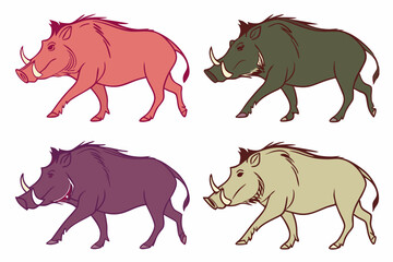 set of Warthog silhouette vector illustration