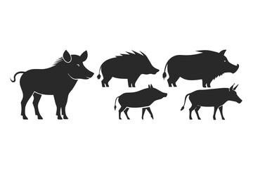 set of Warthog silhouette vector illustration