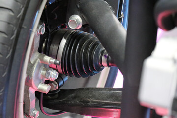 Drive system in electric cars. electric system of car front driving axle in the car. elements of...