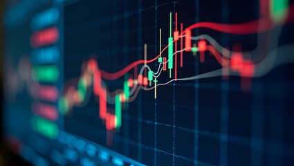 Flat Vector Illustration of a Digital Screen Displaying Financial Stock Market Data: Graphs and Analytics Highlighting Market Trends and Investment Analysis