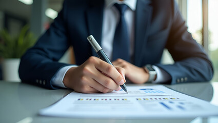 Businessman Approves Project with Correct Sign on Document: Quality Assurance in Assessments, Questionnaires, Evaluations, Online Surveys, and Exams - Stock Photo Concept with Empty Space