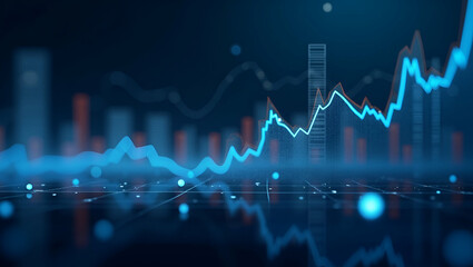 Fototapeta premium Flat Panoramic Abstract Backdrop: Generative AI Illustrates Stock Market Growth and Decline with Digital Financial Chart Graphs and Indicators in a Cute Vector Style for Smart Business