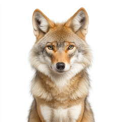 Obraz premium wolf with shaggy coat stares intently against white background