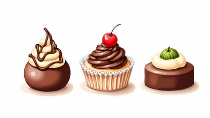 Gourmet chocolate samplers illustrated in watercolor style hand drawn clipart perfect for nursery art showcasing assorted flavors and elegant presentation concept as Gourmet chocolate samplers illustr