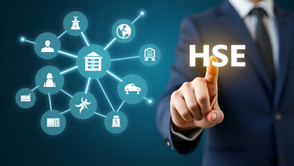 Person Interacting with HSE Icons for Workplace Safety Protocols