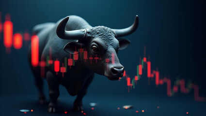 Flat The bull and chart for business or bull market trader concept generative AI concept as Illustration of a bull and chart representing business or bull market trader concept created with generative
