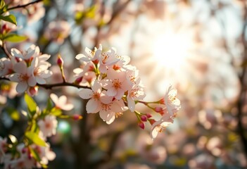 Obraz premium Soft sunlight illuminating delicate spring blossoms, ample negative space, calm, flower