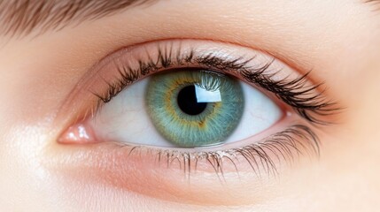 Obraz premium Close-up of a healthy, beautiful eye. Detailed view of the iris, pupil, eyelashes, and eyelid