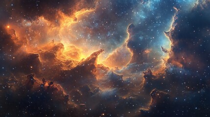 Fototapeta premium Cosmic Nebula - Fiery Clouds of Star Formation in Deep Space