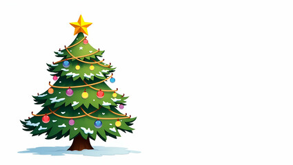 Fototapeta premium Vector Illustration of Christmas Tree with Lights and Snow on White