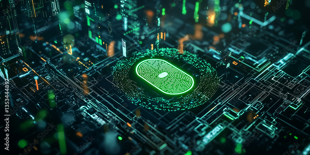 Poster futuristic technology concept with high-tech digital circuit board and green glow center representat