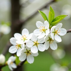 Obraz premium Close-up of delicate white cherry blossoms on tree branches in full bloom, petals, flowers