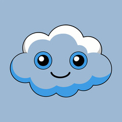 A cute cartoon cloud with a happy face smiles as rain falls, a vector illustration of funny weather