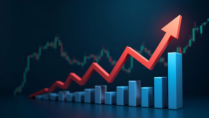Business Growth Concept: Marketing Graph Analyzing Stock Market Changes for Target Goals