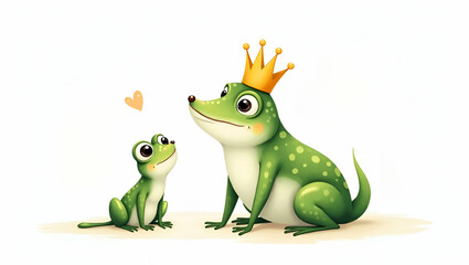 Fototapeta premium Hand-Drawn Watercolor Prince and Frog Clipart for Nursery Art