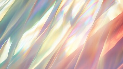 Soft and elegant light refraction background with sunlight filtering through a stained glass window, casting delicate multicolored patterns in warm reds, cool greens, and soft lavenders.