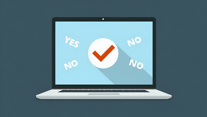 Navigating Tough Business Choices: Individual Selecting Check Mark on Laptop Screen for Decision Making - Vote Yes or No Concept with Empty Space for Customization