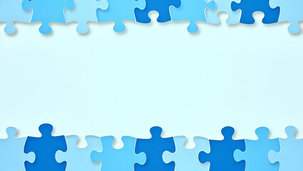 World Autism Awareness Day: Blue Puzzle Pieces and Heart Rate Border Design with Copy Space for Autism Awareness Messages - Perfect Photo Stock Concept for Raising Awareness