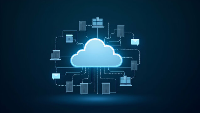 Business technology cloud computing service concept datacenter storage server connect cloud administrator developer team working concept concept as Cloud computing vector design highlighting teamwork 