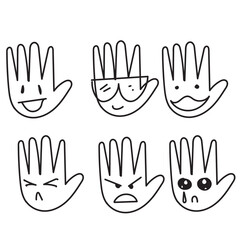 palm hand with human cartoon face illustration in doodle cartoon