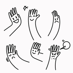 palm hand with human cartoon face illustration in doodle cartoon