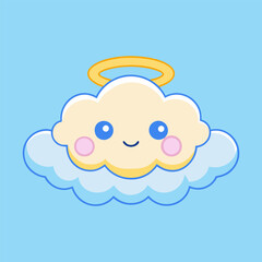 A cartoon baby plane flies through a blue summer sky, amidst fluffy clouds and a bright sun, a vector illustration of fun and love