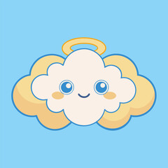 Blue sky cartoon vector clouds with sun and rain, a weather design element