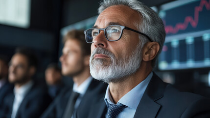 Focused financial expert analyzing market trends in modern office setting