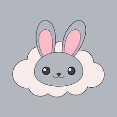 A cute pink cartoon bunny with a heart celebrates a happy spring holiday