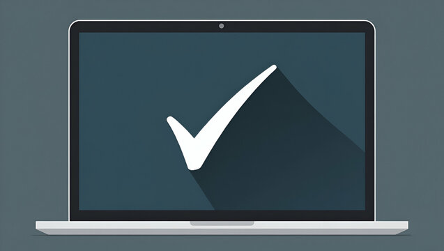 Flat Select the check mark on a laptop concept decision making choosing vote yes no business options navigating dilemmas and tough choices concept as Individual selecting a check mark on laptop screen