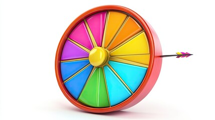Obraz premium A colorful spinning wheel with an arrow pointing toward its center