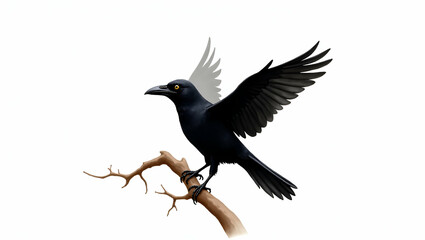 Fototapeta premium Spooky Black Raven Watercolor Illustration on White Background