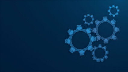 Polygonal gear shapes on dark blue backdrop low poly illustration combining lines dots and mechanical engineering concepts. concept as Futuristic gear arrangement in minimalistic style symbolizing sys