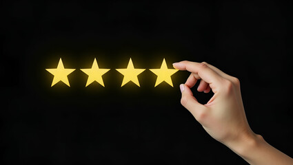 Hand Marking Five Yellow Stars on Black: Top Customer Satisfaction