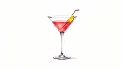 Charming Pink Martini Watercolor Illustration with Lemon Slice - Perfect for Elegant Festive Events | Playful Design with Empty Space for Customization in Photo Stock Concept