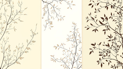 Fototapeta premium Elegant Beige and Brown Botanical Wallpaper: Minimalist Leaves and Branches Pattern