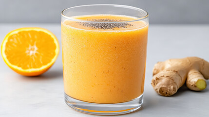 Fresh orange and ginger detox drink in glass, vibrant and refreshing