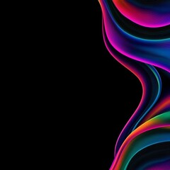 Obraz premium A vibrant, abstract design featuring colorful, wavy lines against a black background, creating a dynamic and energetic visual effect.