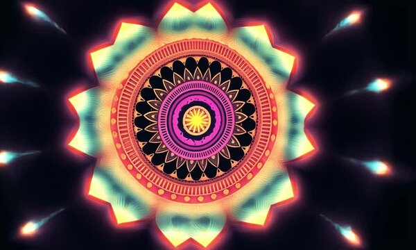 Colorful Abstract Mandala with Geometric Patterns and Glowing Neon Lights