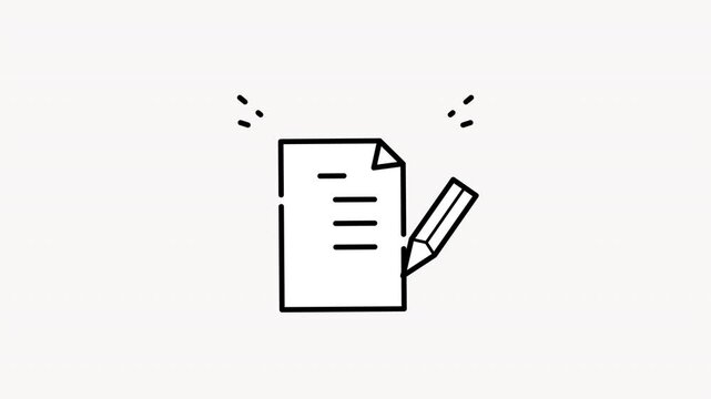 Minimalistic motion graphic animation of a writing document