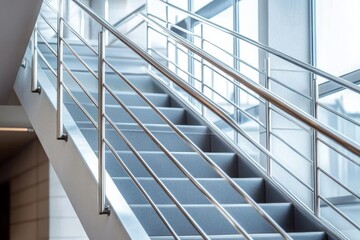 Fototapeta premium Modern minimalist staircase with stainless steel railings and elegant design